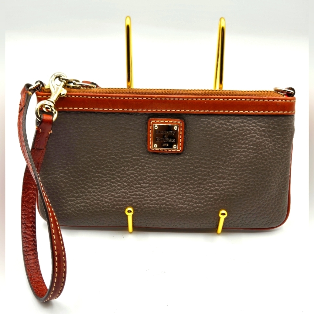 DOONEY & BOURKE Pebbled Leather Wristlet Taupe Large Size